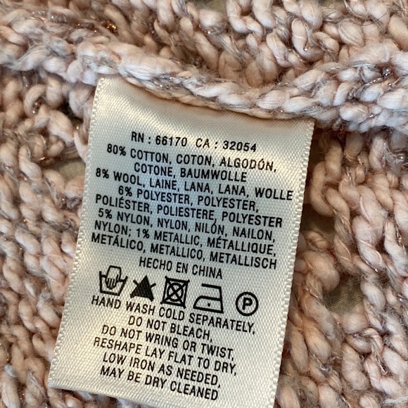 Anthro Little Yellow Bird Pink & Metallic Thread Open Weave Tunic Skater Sweater - Picture 8 of 11